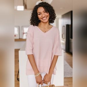 New! Cute Slouchy Waffle Knit Shirt in rose